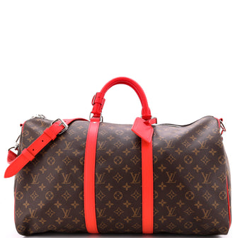 Louis Vuitton Keepall Bandouliere Bag Monogram Canvas with Coquelicot Leather Trim 50