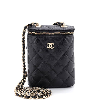 Chanel Vertical Classic Vanity Case with Chain Quilted Caviar Small