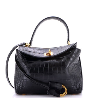 Balenciaga Rodeo Shoulder Bag Crocodile Embossed Leather Mini