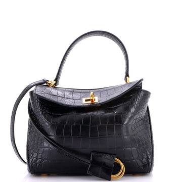 Balenciaga Rodeo Shoulder Bag Crocodile Embossed Leather Mini