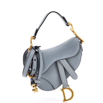 Christian Dior Saddle Handbag with Strap Leather Micro