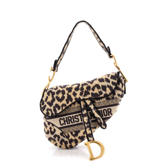Christian Dior Saddle Handbag Mizza Embroidered Canvas Medium