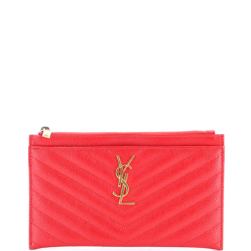 Saint Laurent Classic Monogram Zip Bill Pouch Matelasse Chevron Leather Medium