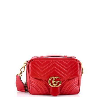 Gucci GG Marmont Zip Around Camera Bag Matelasse Leather Small