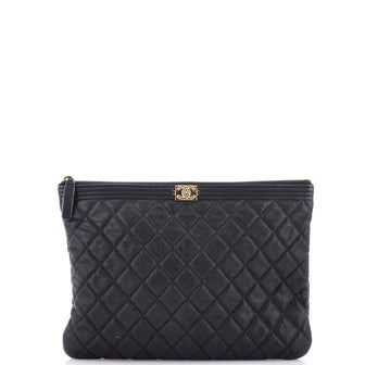 Chanel Boy O Case Clutch Quilted Caviar Medium