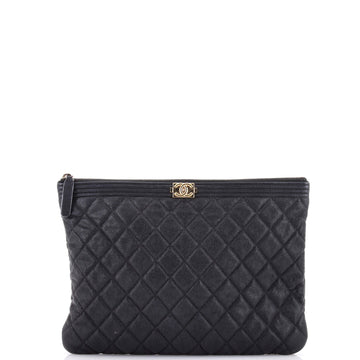 Chanel Boy O Case Clutch Quilted Caviar Medium
