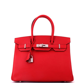 Hermes Birkin Handbag Red Epsom with Palladium Hardware 30
