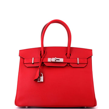 Hermes Birkin Handbag Red Epsom with Palladium Hardware 30