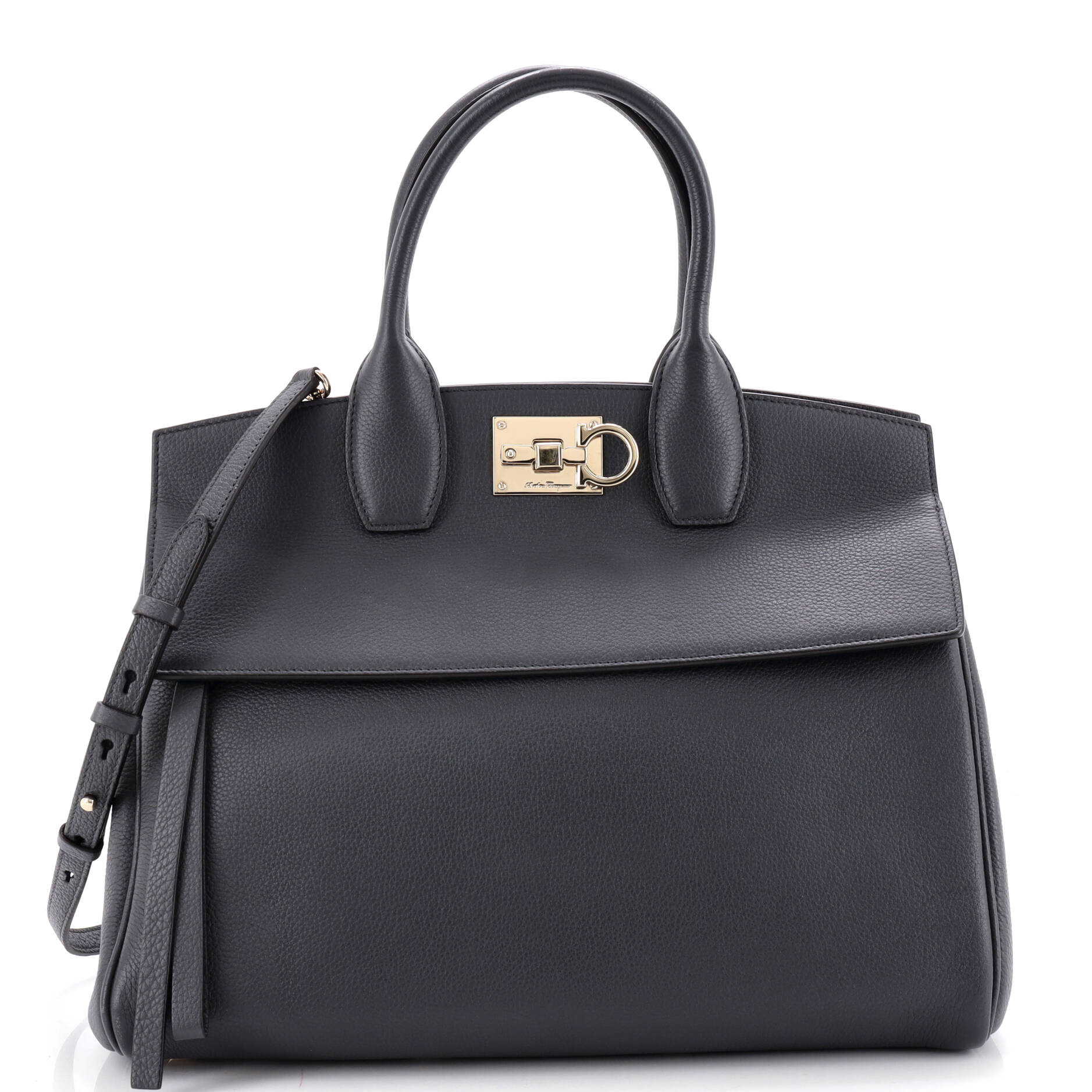 Salvatore Ferragamo Studio Satchel Leather Medium Gray 4381421