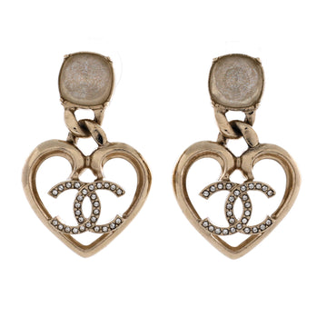 Chanel CC Dangle Heart Earrings Metal with Crystal and Glass Pearl