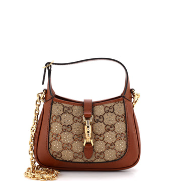 Gucci Jackie 1961 Chain Hobo Crystal Embellished GG Canvas Mini