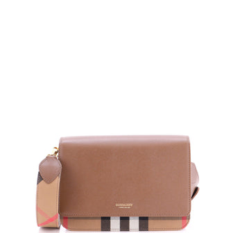 Burberry Mackford Shoulder Bag Leather and House Check Canvas Small