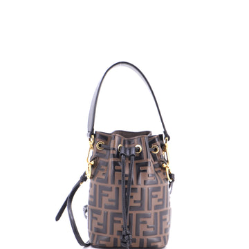 Fendi Mon Tresor Bucket Bag Zucca Embossed Leather Mini