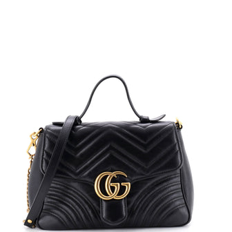 Gucci GG Marmont Top Handle Flap Bag Matelasse Leather Small