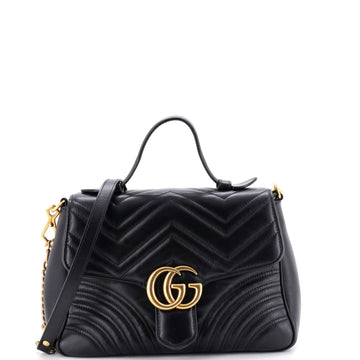 Gucci GG Marmont Top Handle Flap Bag Matelasse Leather Small
