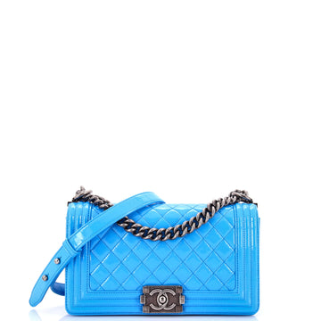 Chanel Boy Flap Bag Quilted Patent Old Medium