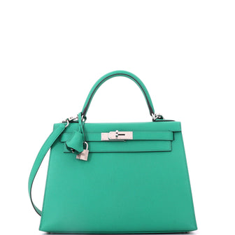 Hermes Kelly Handbag Green Epsom with Palladium Hardware 28