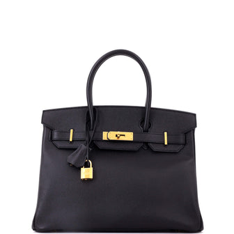 Hermes Birkin Handbag Black Epsom with Gold Hardware 30