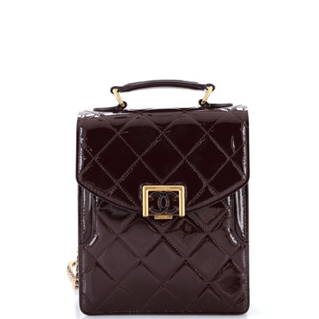 Chanel CC Vertical Top Handle Chain Flap Bag Quilted Patent Small