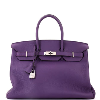 Hermes Birkin Handbag Purple Clemence with Palladium Hardware 35