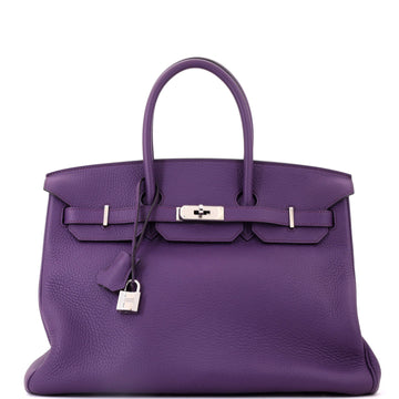 Hermes Birkin Handbag Purple Clemence with Palladium Hardware 35