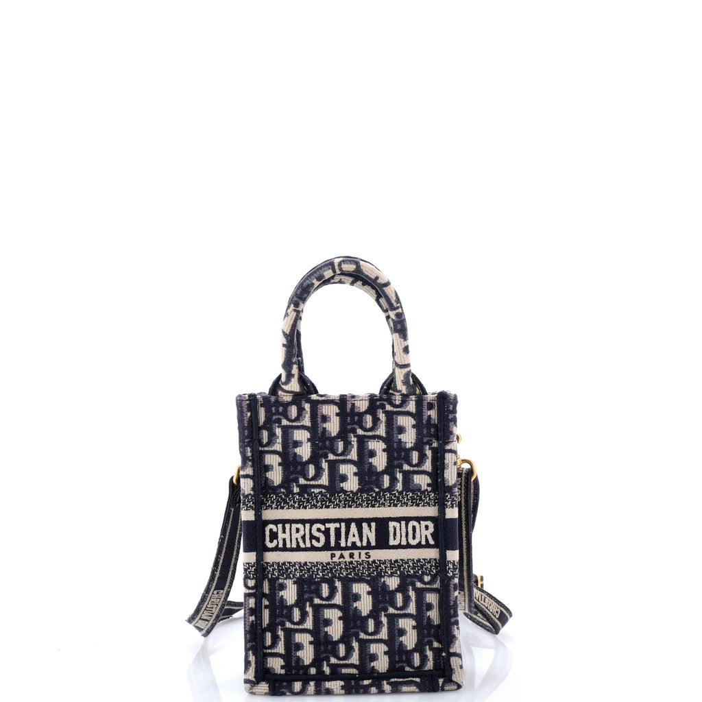 ディオール　スマホバッグ　used Christian Dior Book Tote Phone Bag Oblique Canvas Mini Blue 4382362