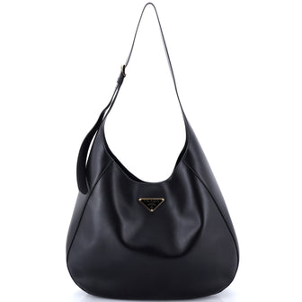 Prada Triangle Logo Curved Hobo City Calf Large