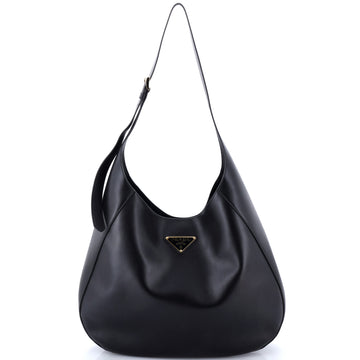 Prada Triangle Logo Curved Hobo City Calf Large