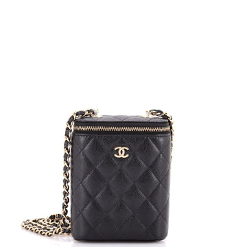 Chanel Vertical Classic Vanity Case with Chain Quilted Caviar Small