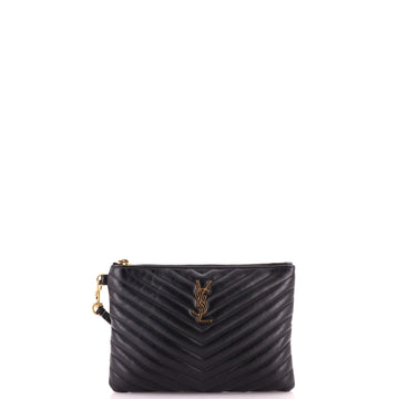 Saint Laurent Classic Monogram Wristlet Pouch Matelasse Chevron Leather Small