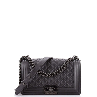 Chanel So Black Boy Flap Bag Quilted Caviar Old Medium