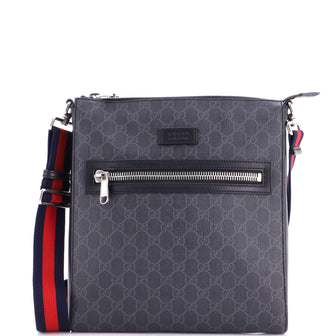 Gucci Web Strap Front Zip Messenger Bag GG Coated Canvas Medium