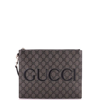 Gucci Logo Wristlet Zip Pouch GG Coated Canvas