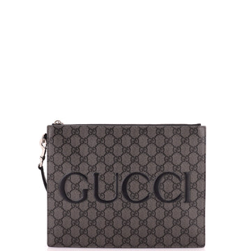 Gucci Logo Wristlet Zip Pouch GG Coated Canvas