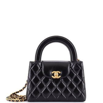 Chanel Kelly Top Handle Shopping Bag Quilted Shiny Aged Calfskin Mini