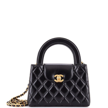 Chanel Kelly Top Handle Shopping Bag Quilted Shiny Aged Calfskin Mini