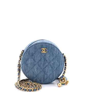 Chanel Pearl Crush Round Clutch with Chain Quilted Denim