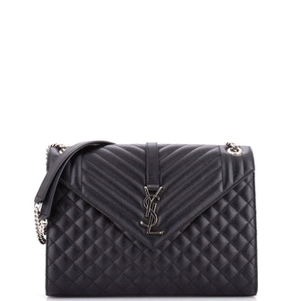 Saint Laurent Classic Monogram Envelope Satchel Mixed Matelasse Leather Large