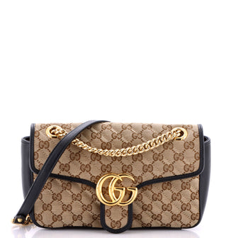Gucci GG Marmont Flap Bag Diagonal Quilted GG Canvas with Leather Small
