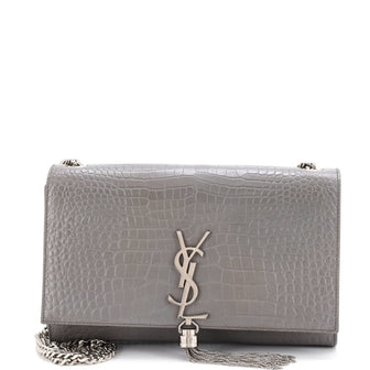 Saint Laurent Classic Monogram Tassel Crossbody Bag Crocodile Embossed Leather Medium