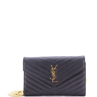 Saint Laurent Classic Monogram Wallet on Chain Matelasse Chevron Leather Medium