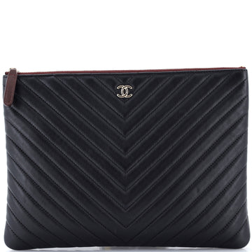 Chanel O Case Clutch Chevron Calfskin Large