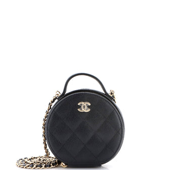 Chanel Handle with Care Round Vanity Case with Chain Quilted Caviar Small
