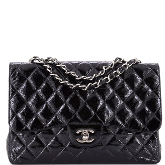 Chanel Vintage Classic Single Flap Bag Quilted Patent Jumbo