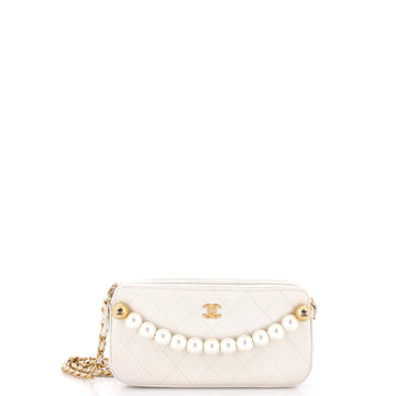 Chanel Chic Pearls Double Zip Clutch with Chain Quilted Lambskin
