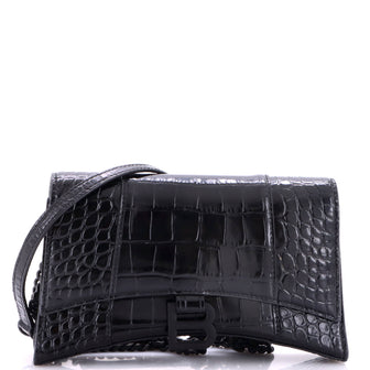 Balenciaga Hourglass Chain Crossbody Bag Crocodile Embossed Leather