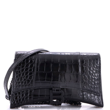 Balenciaga Hourglass Chain Crossbody Bag Crocodile Embossed Leather
