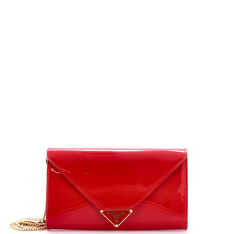 Prada Triangle Logo Envelope Chain Clutch Patent Mini