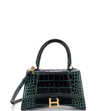 Balenciaga Hourglass Top Handle Bag Crocodile Embossed Leather Small