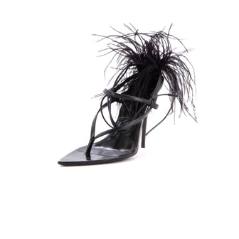 Saint Laurent Women's Instinct Heeled Sandals Leather and Feathers